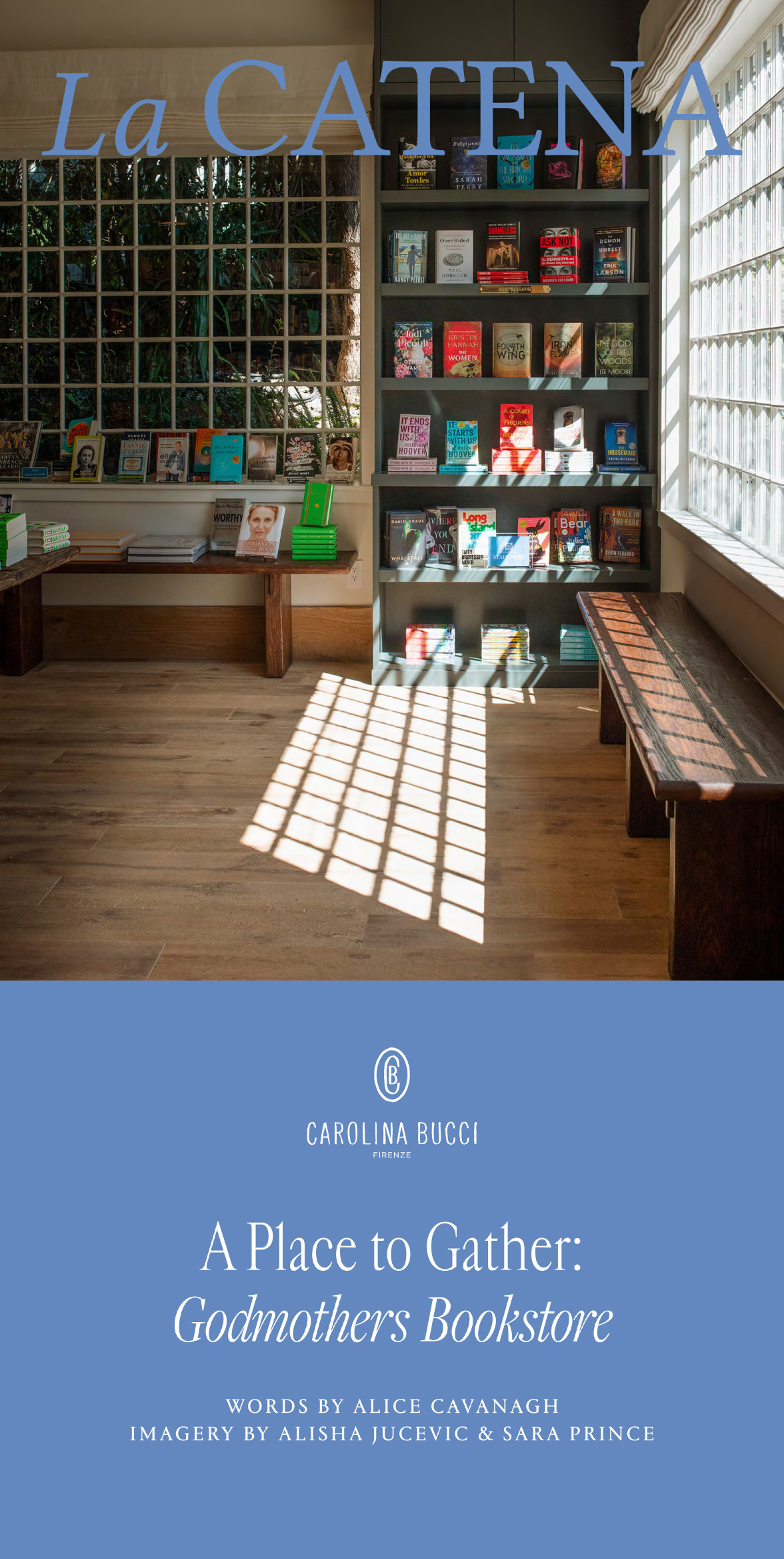 Elegant interior of a high-end bookstore with curated shelves and modern design elements